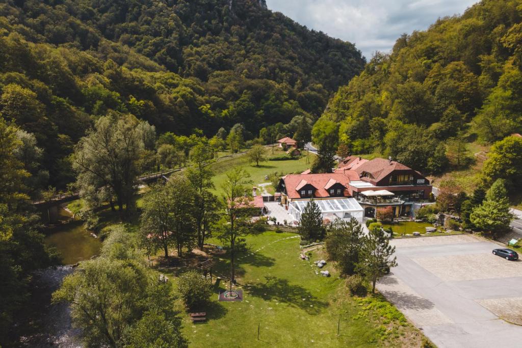 an aerial view of a resort in the mountains at Guesthouse Villa Zelenjak Ventek in Kumrovec