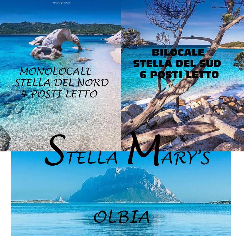 a collage of photos of the island of sileka majors at Stella Marys in Olbia