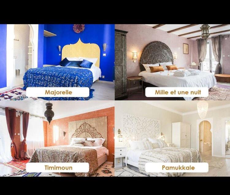 two different pictures of a bedroom with two beds at Riad SPA &quot;Les Portes de l&#39;Orient&quot; TOURS in Tours