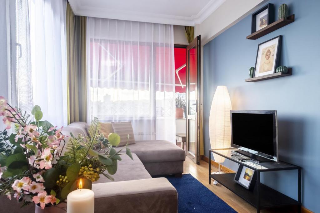 sala de estar con sofá y TV en Apartment wit, en Estambul