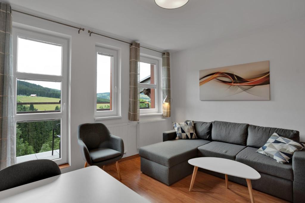 Posezení v ubytování Mountain Apartment Klinovec Atomic
