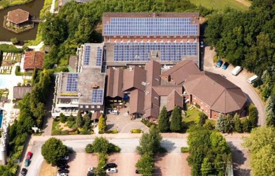 an aerial view of a large building with many windows at Hotel am Stimbergpark in Oer-Erkenschwick