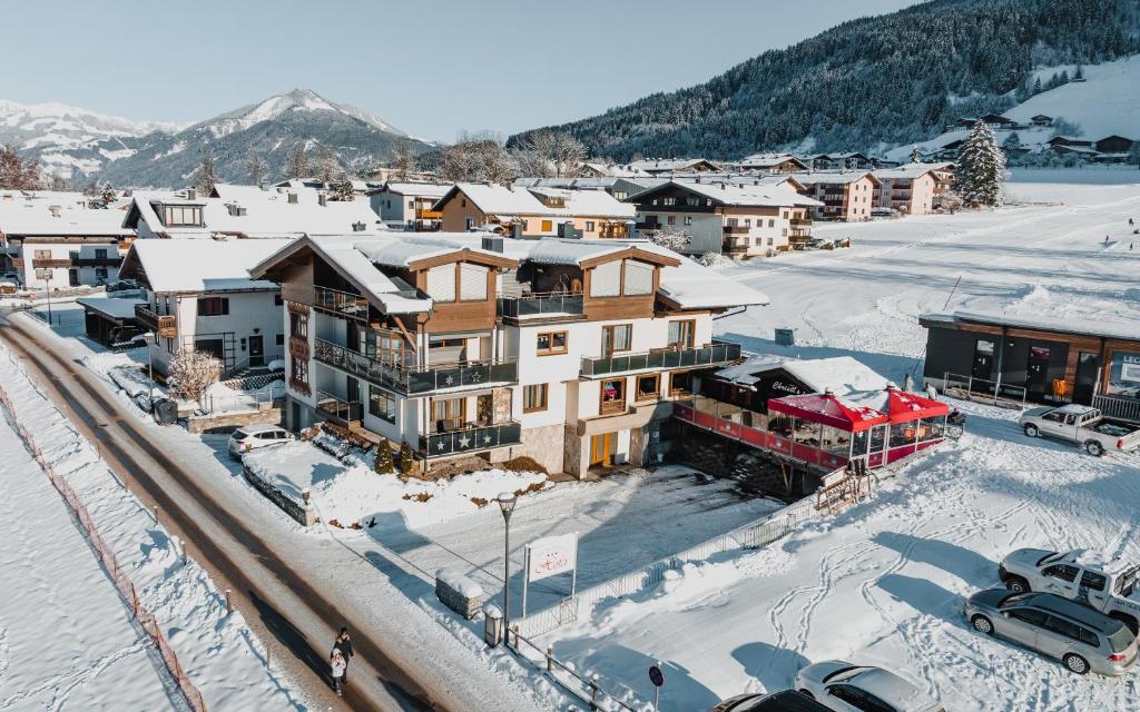 an aerial view of a town in the snow at Appartements by Hofer in Kaprun