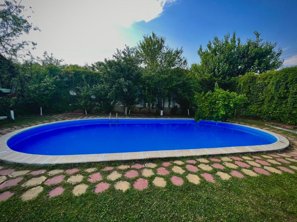 una gran piscina azul en un patio en Villa Jardin - Novosel, en Novosel