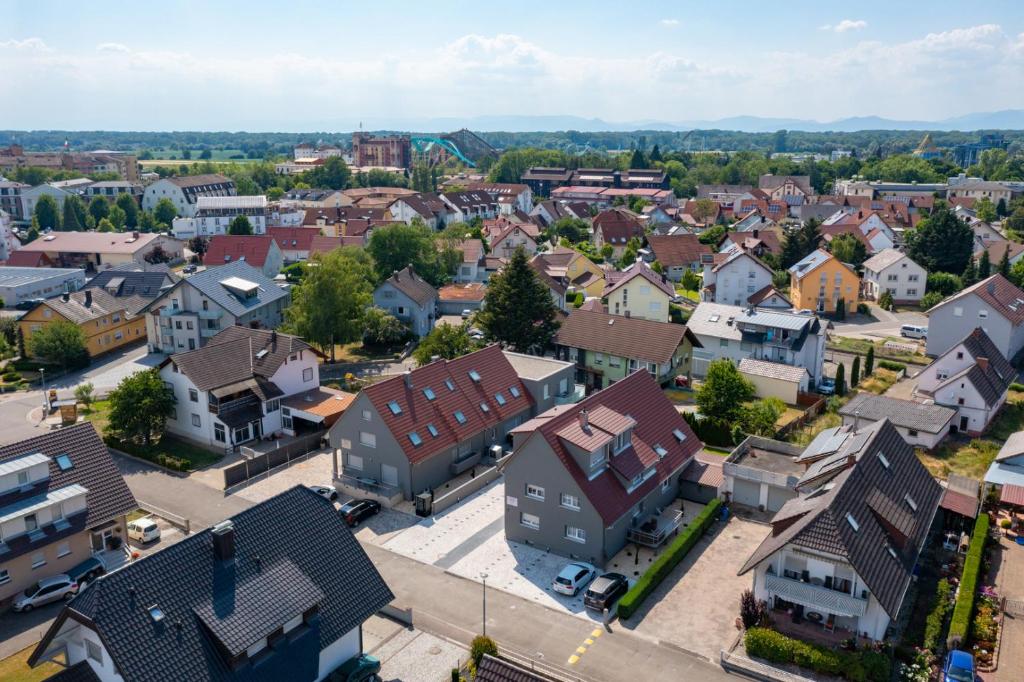 an aerial view of a town with houses at Casa Merilana in Rust