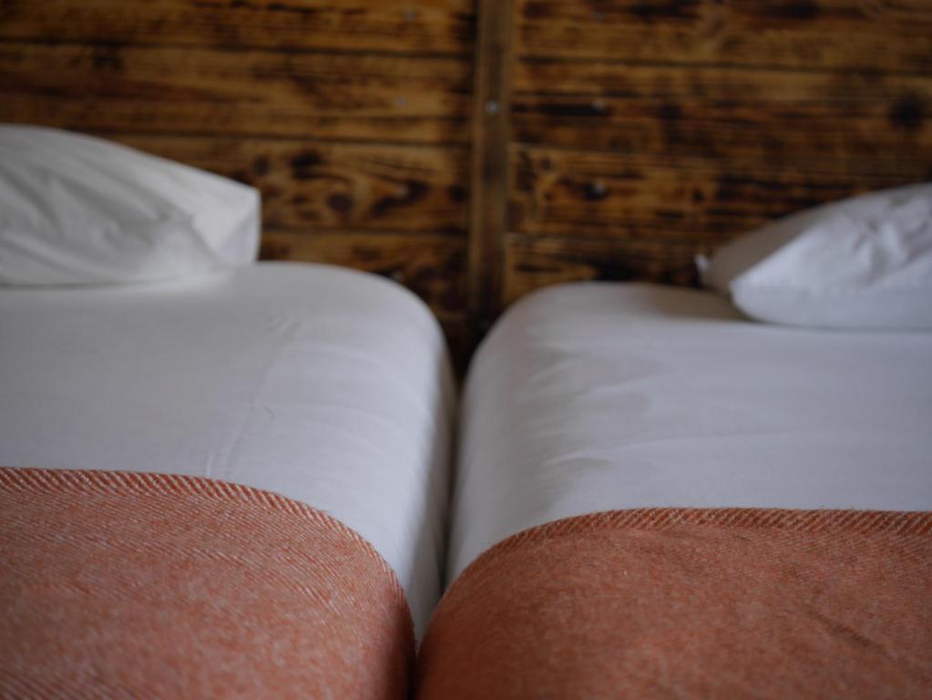 two beds sitting next to each other in a room at Hostel & Surfcamp 55 in Ericeira