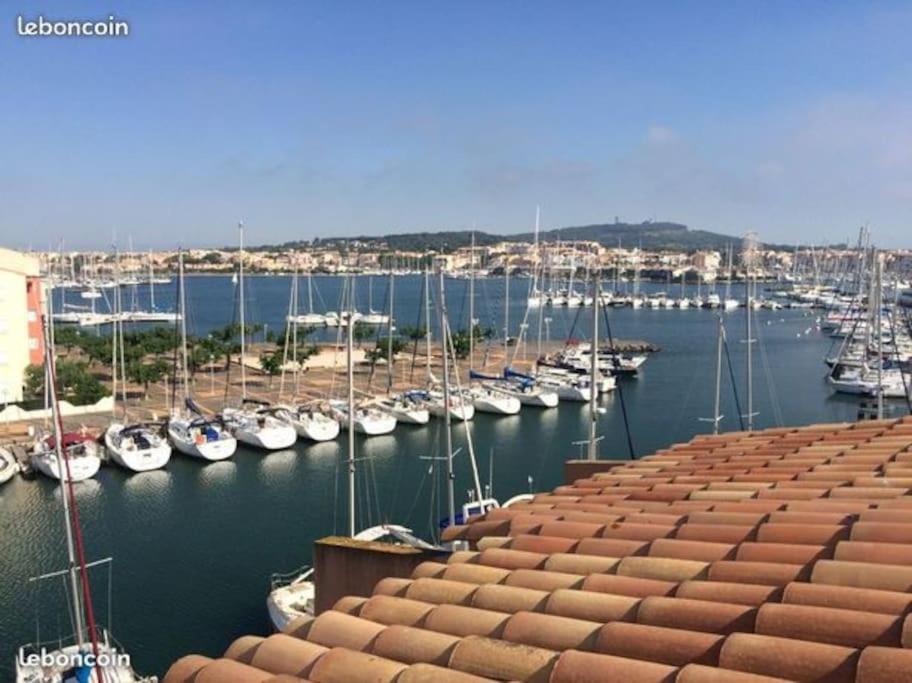 un groupe de bateaux amarrés dans un port dans l'établissement Magnifique appartement vue port et mer, au Cap d'Agde