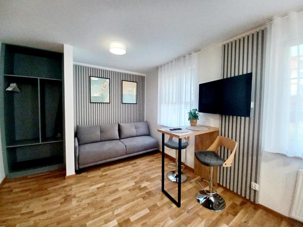 TV a/nebo společenská místnost v ubytování Kolory Warmii Apartamenty Garaż Podziemny