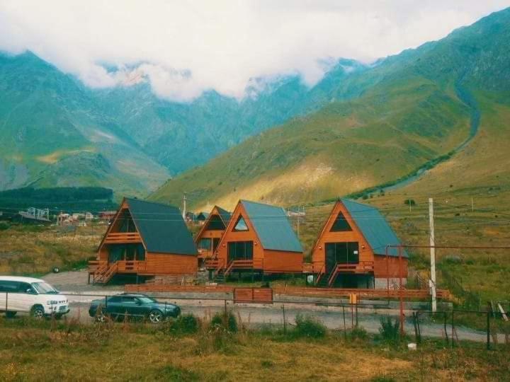 a group of houses with mountains in the background at KAZBEGI COMPASS in Stepantsminda