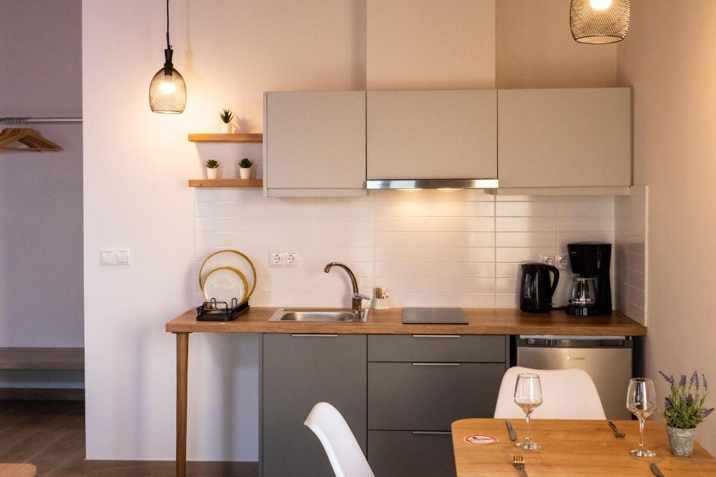 Kuchyň nebo kuchyňský kout v ubytování Olivar Suites