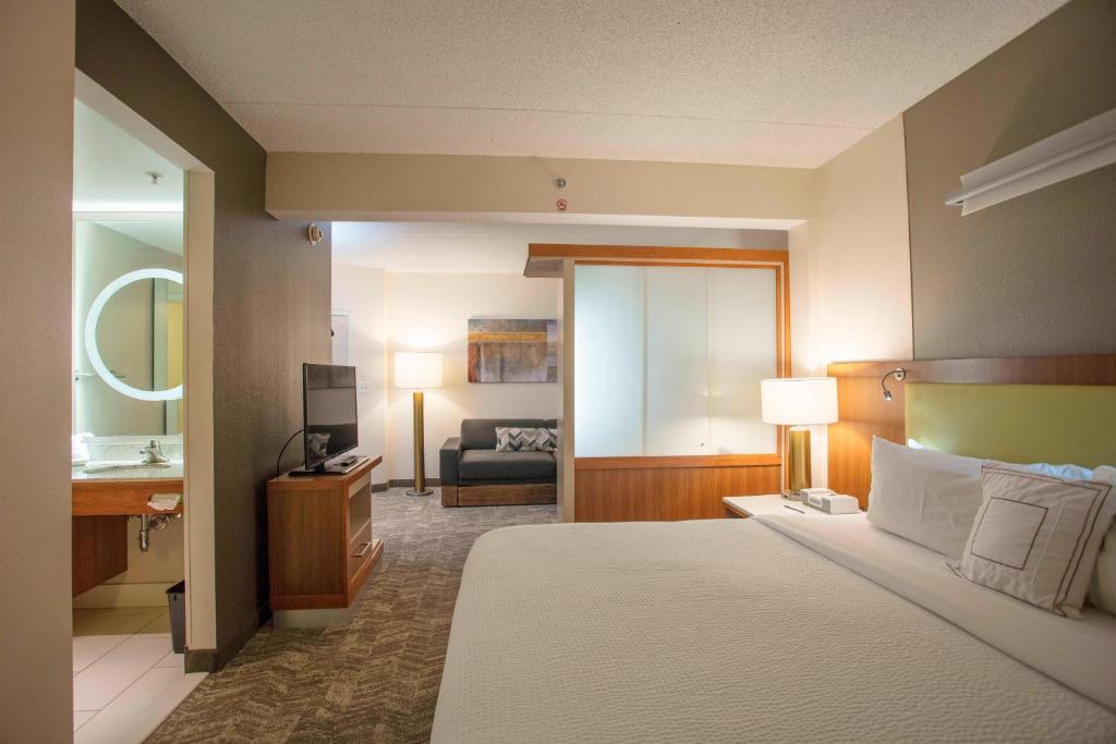 a hotel room with a bed and a bathroom at SpringHill Suites by Marriott Athens West in Athens