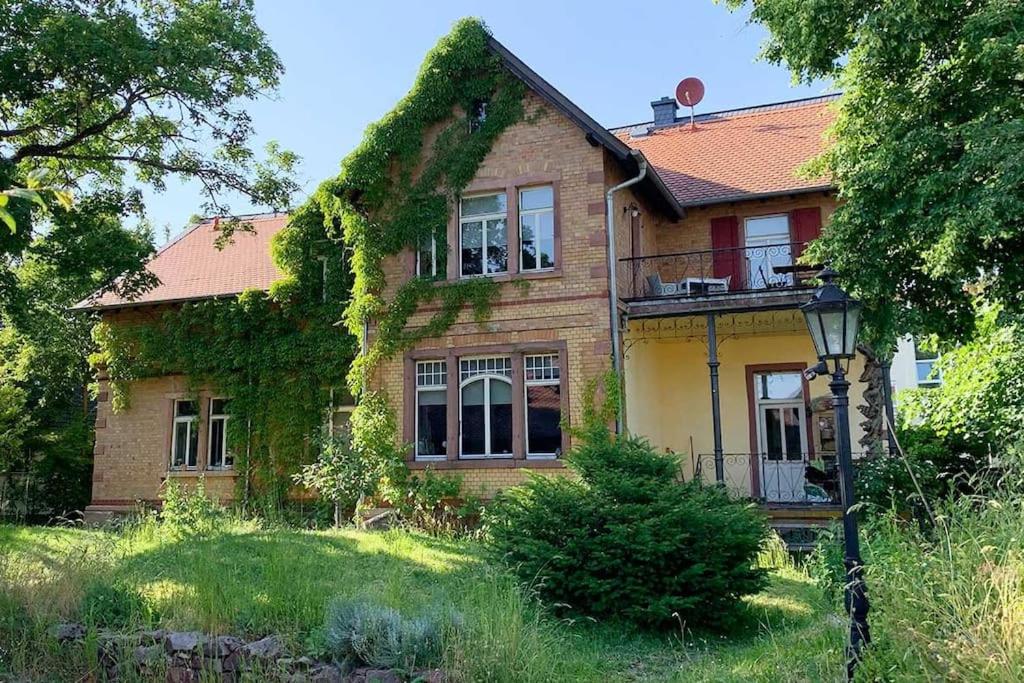 ein Haus, an dessen Seite Efeu wächst in der Unterkunft Herrschaftliches Apartment in historischer Villa in Hanau am Main
