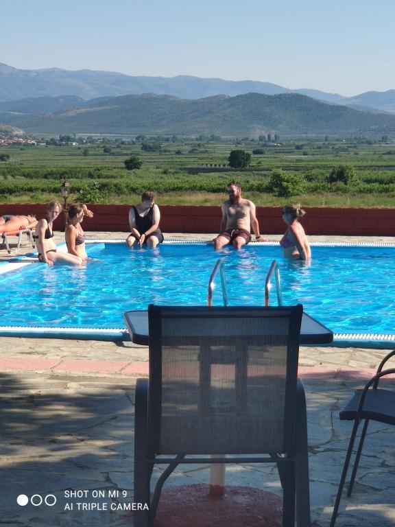 Zérvi的住宿－ΠΕΡΙ ΑΝΕΜΩΝ，一群人坐在游泳池里