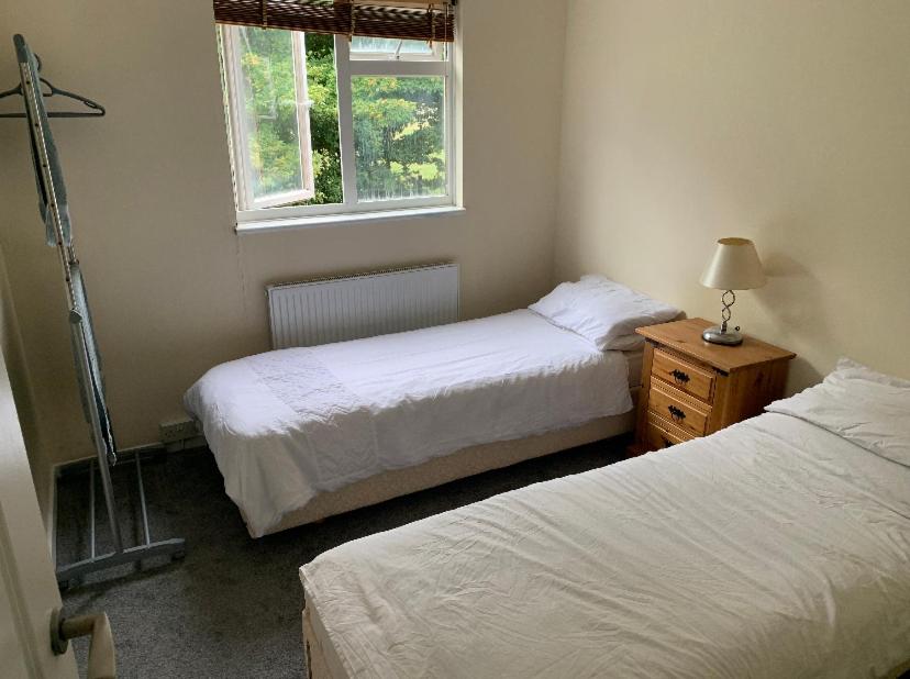 a bedroom with two beds and a window at Eastbourne Twin room in Polegate