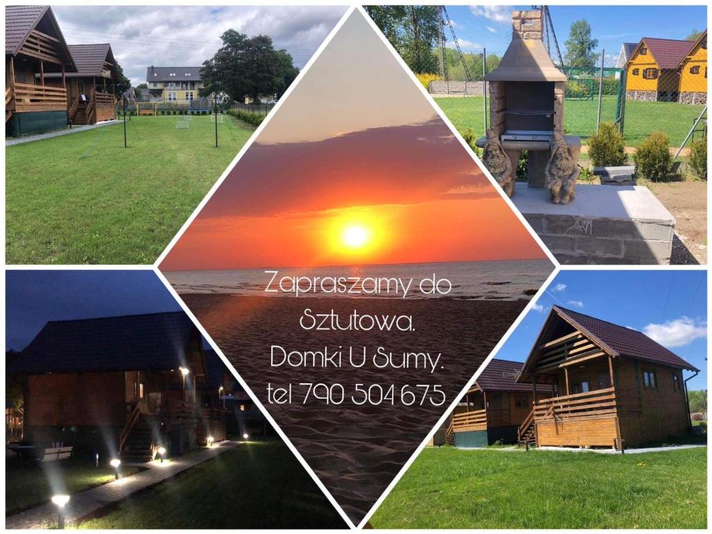 a collage of different pictures of a sunset at Domki nad morzem u Sumy in Sztutowo