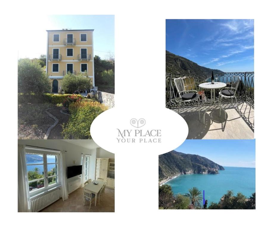 a collage of photos of a house and the ocean at My Place Your Place in Corniglia