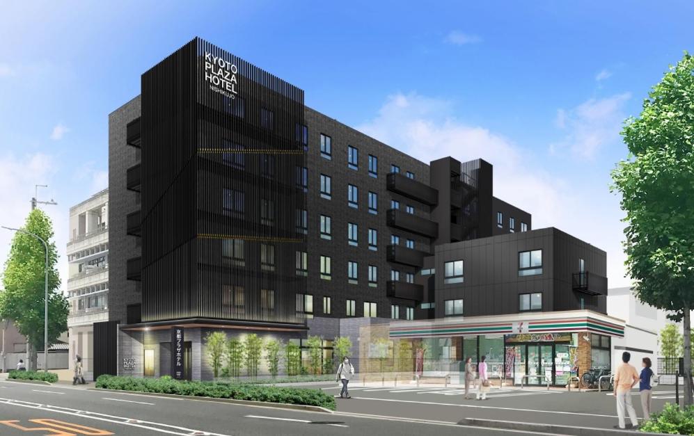 a rendering of the proposed hotel planned for the corner of a street at Kyoto Plaza Hotel Kintetsu Jujo in Kyoto