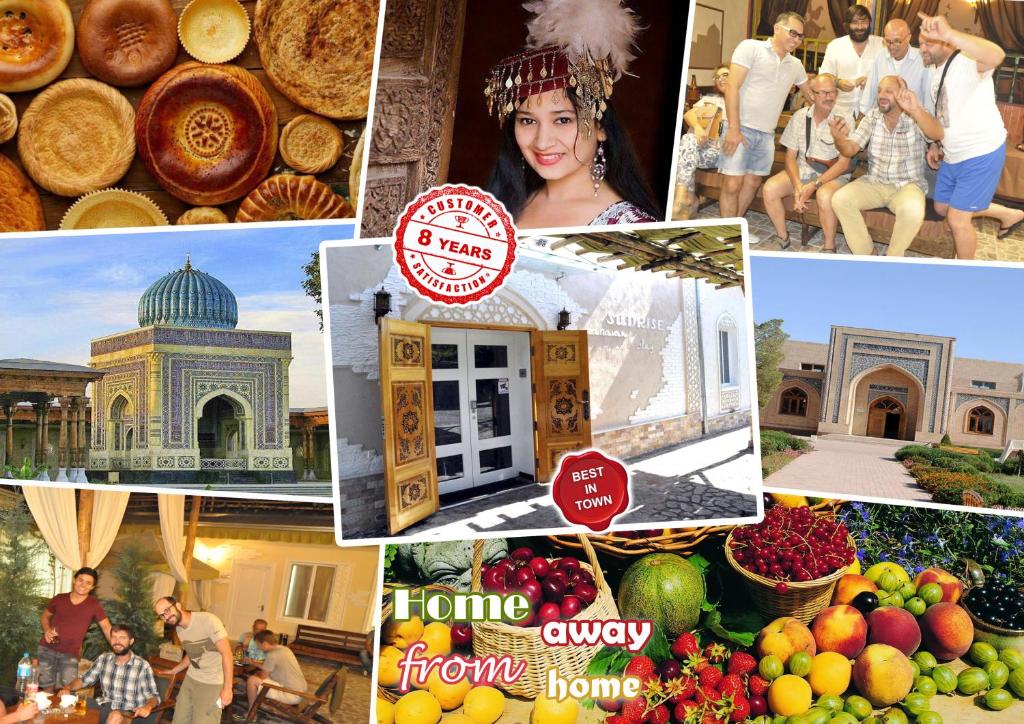 un collage de fotos de diferentes lugares y personas en DRIMIN by sunrise caravan - Family boutique guesthouse and hostel, en Tashkent