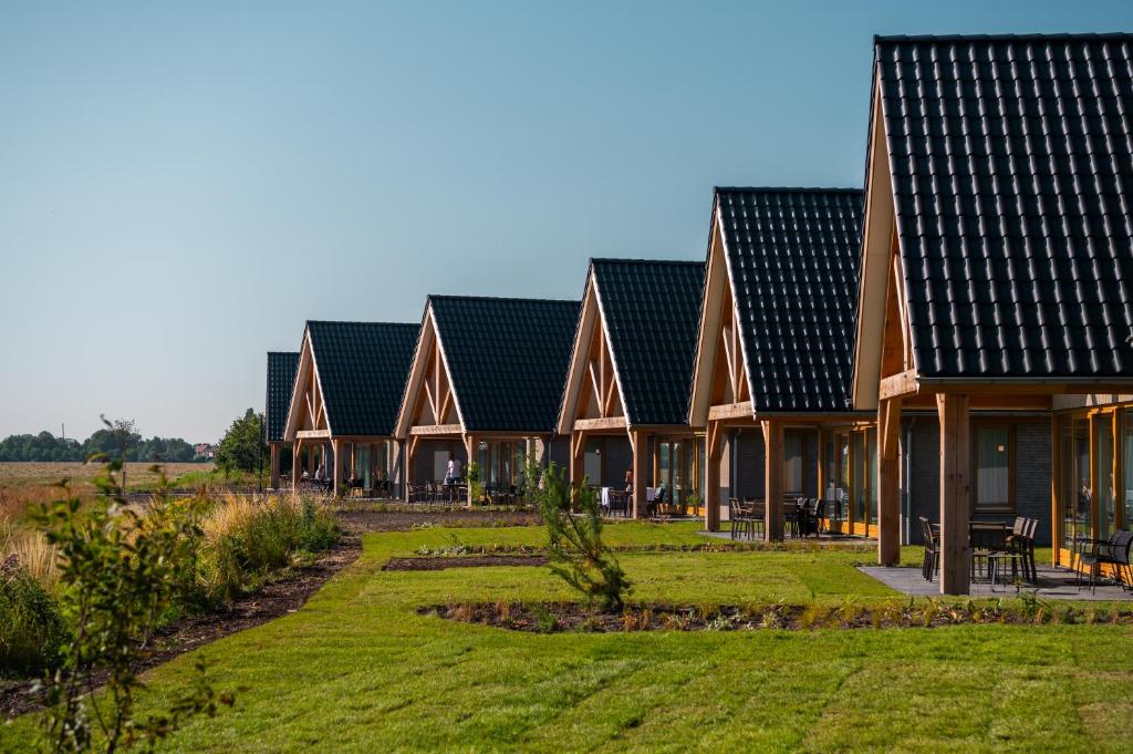 a row of houses with solar panels on their roofs at EuroParcs Cadzand in Cadzand
