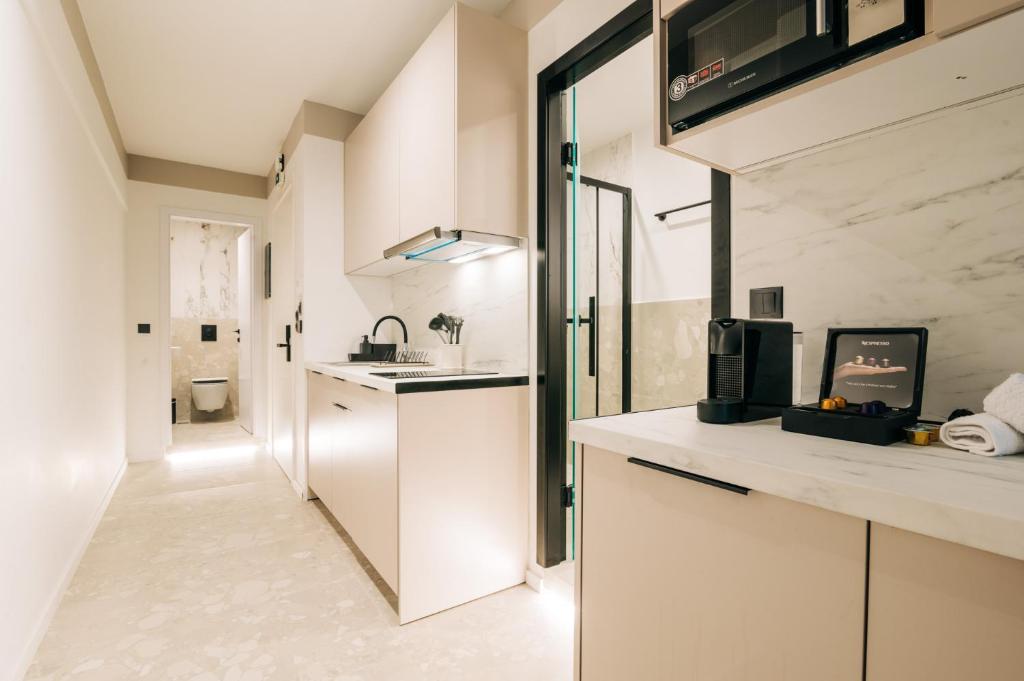 Kuchyň nebo kuchyňský kout v ubytování Athesense Suites