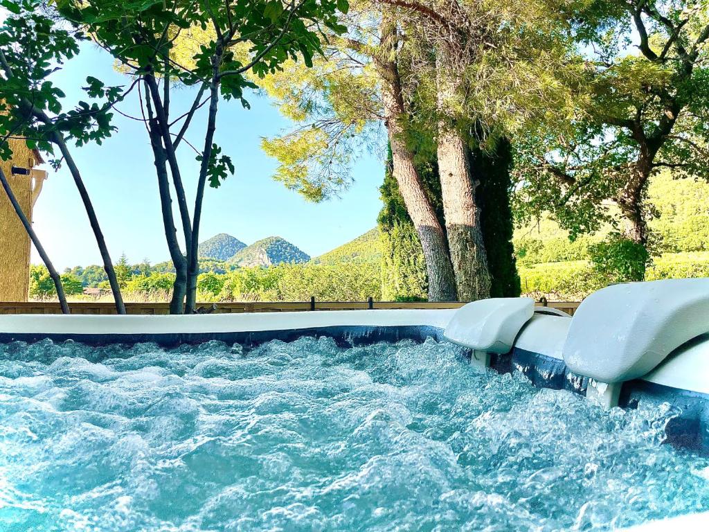 a water slide in the middle of a river at Entre vignes et horizon Appartement avec jacuzzi privatif et piscine commune chauffée in Sablet