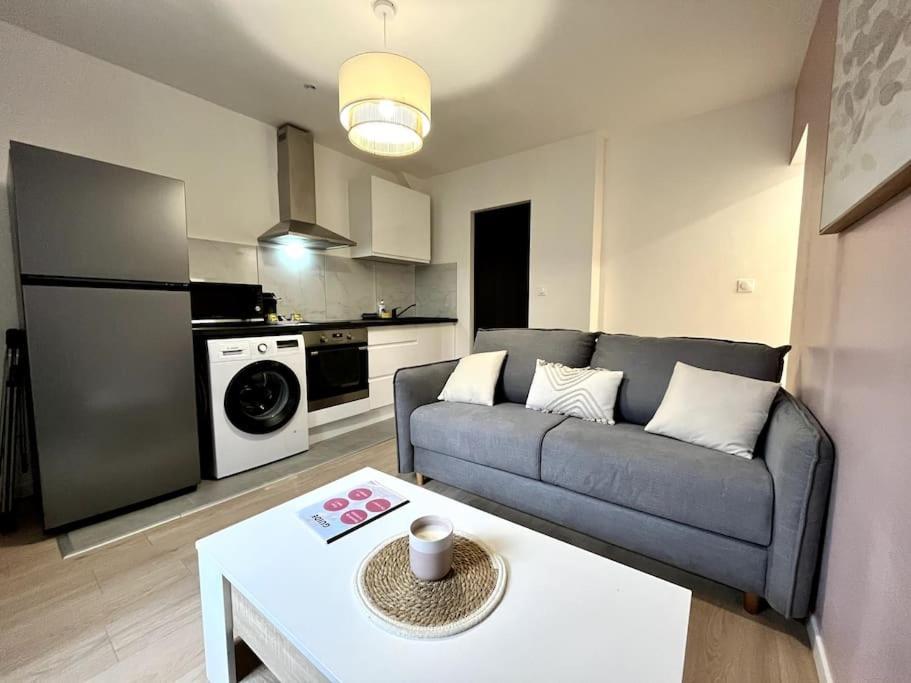 uma sala de estar com um sofá e uma mesa em Superbe appartement au Centre ville/Balcon em Valence