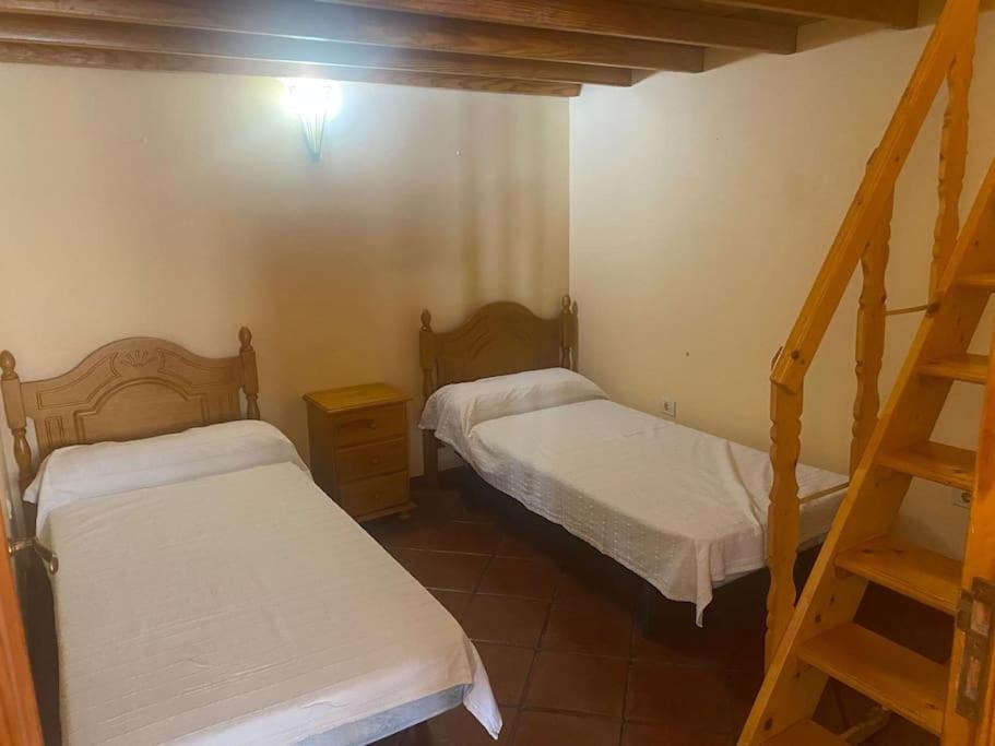 - une chambre avec deux lits et une échelle dans l'établissement Casa barbacoa, patio en la playa, à Santa Cruz de Tenerife