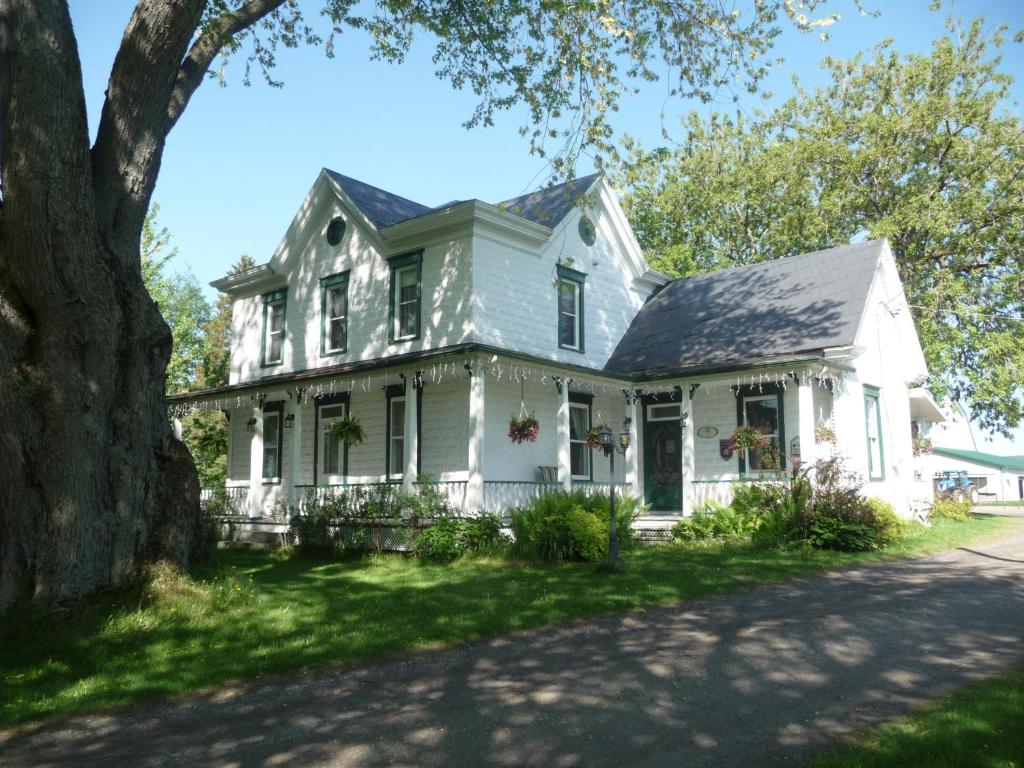 una casa bianca con un albero di La Maison des Leclerc a Trois-Rivières