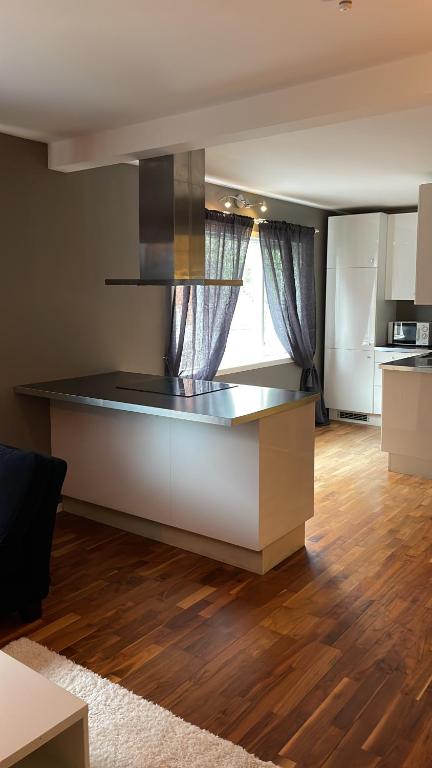 eine Küche mit einer Arbeitsplatte in einem Zimmer in der Unterkunft Eiganesveien 1/sentralt,2 sov. in Stavanger