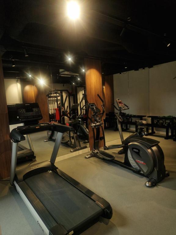 Posilňovňa alebo fitness centrum v ubytovaní Serce miasta Gdansk apartament