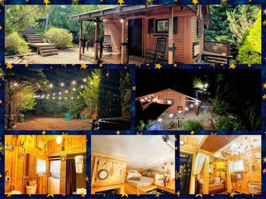 a collage of four pictures of a house at Tiny House, WIFI,Hot tub,Secluded in Cosby