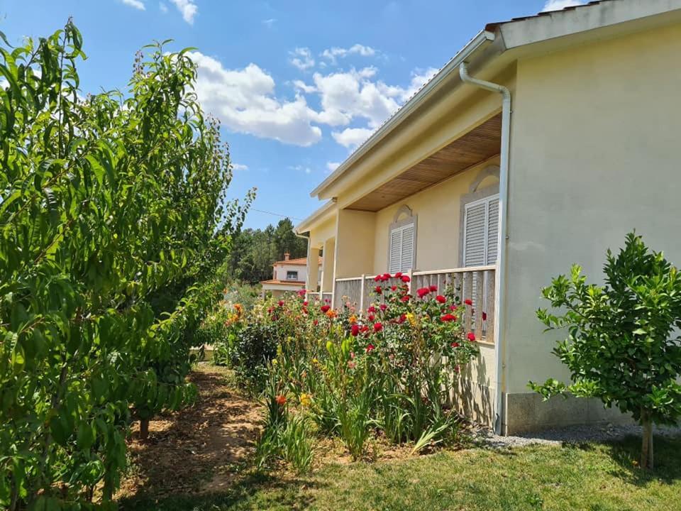 a house with a fence and flowers in the yard at Panoias Country House in Vila Real