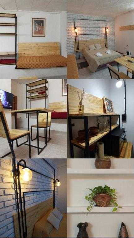 a collage of pictures of a room with a bed and a table at Los Cardones - Ruta40 in Chilecito