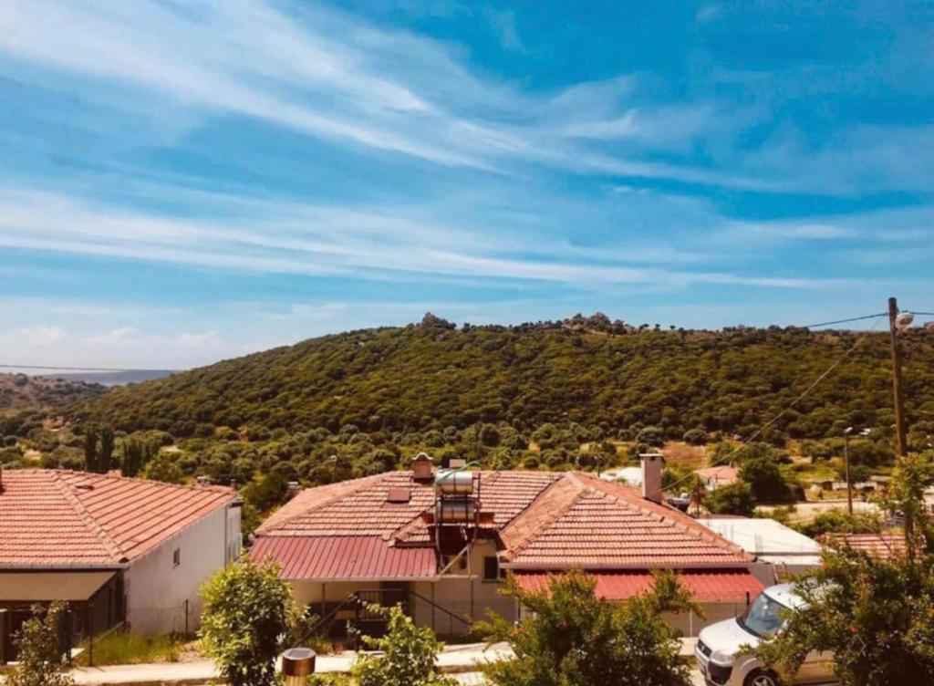 vista sui tetti delle case e sulle montagne di Plaja Yakın Dağ ve Deniz Manzaralı 1+1 Daire a Gokceada Town