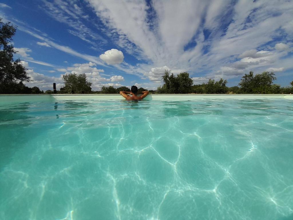 a person swimming in a large pool of water at Monte do Rochinha in Monte da Cardosa