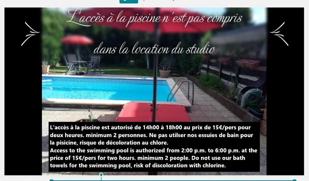 ein Flyer für ein Haus mit einem Pool in der Unterkunft Appartement neuf à Boussu - Près de la France - Séjour Détente in Boussu