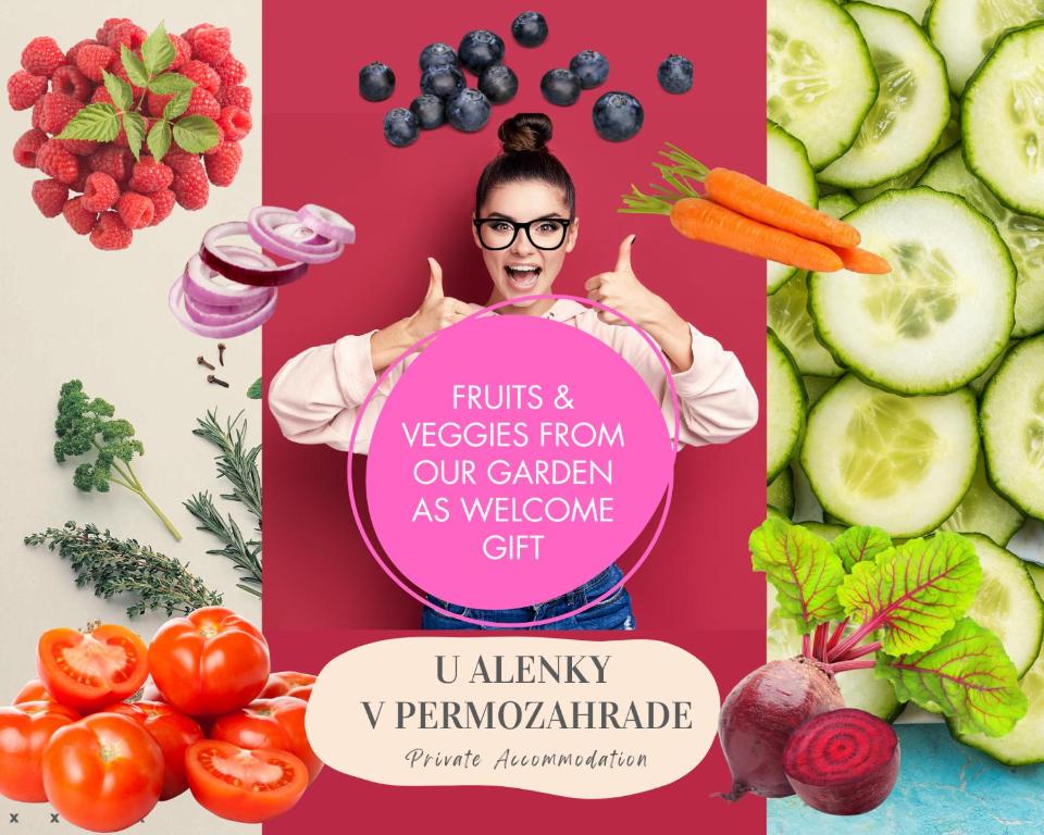 kolaż owoców i warzyw z naszego ogrodu jako prezent powitalny w obiekcie U Alenky na Záhrade w mieście Smižany