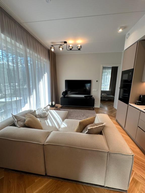 Pärnu rannarajooni apartment tesisinde bir oturma alanı