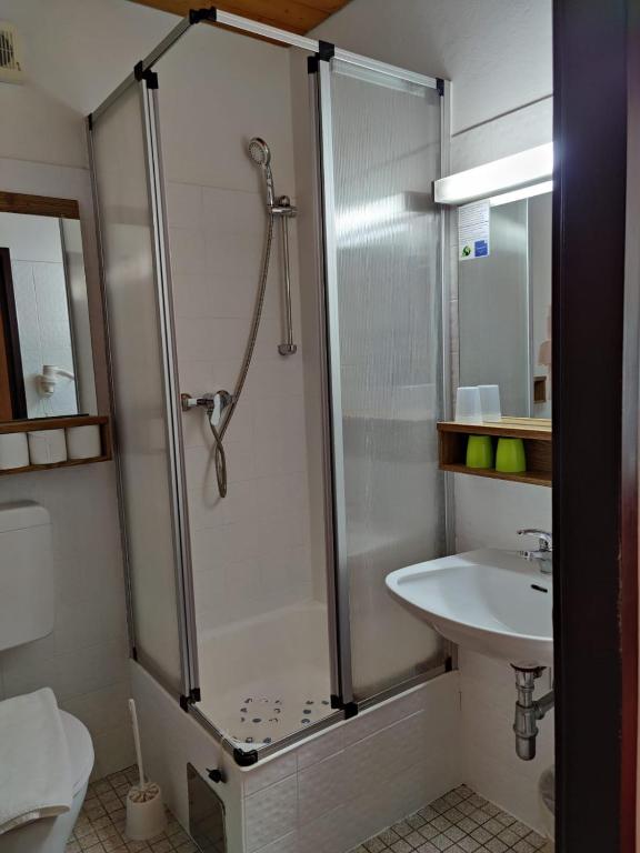 Koupelna v ubytování Hotel Lindwurm
