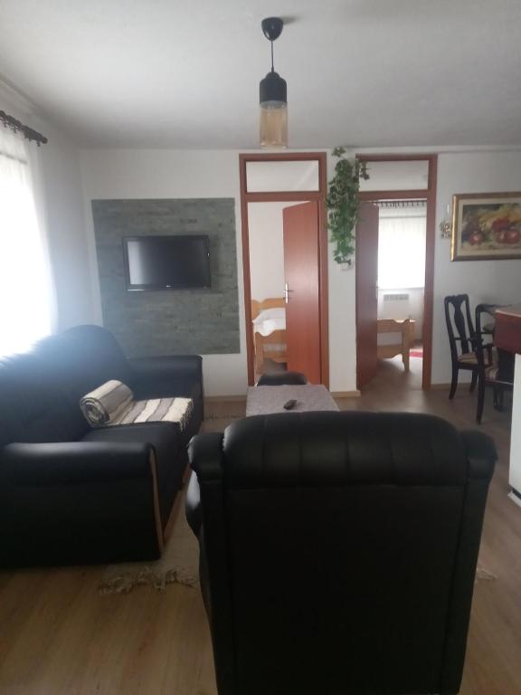 ein Wohnzimmer mit einem Sofa und einem TV in der Unterkunft Apartment Reni in Sarajevo