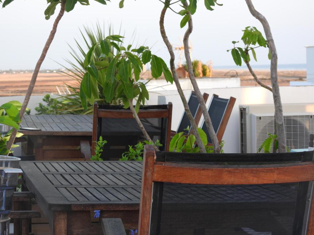 a table and chairs with trees and plants on it at ABA DALÍ in Conil de la Frontera