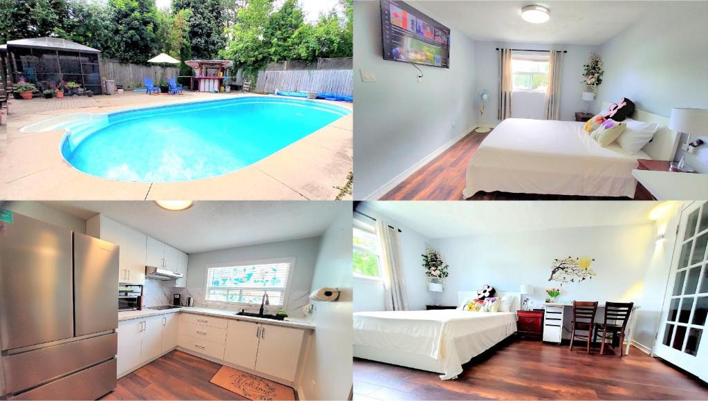 cocina y sala de estar con piscina en Cozy and quiet house with private swimming pool, en Toronto