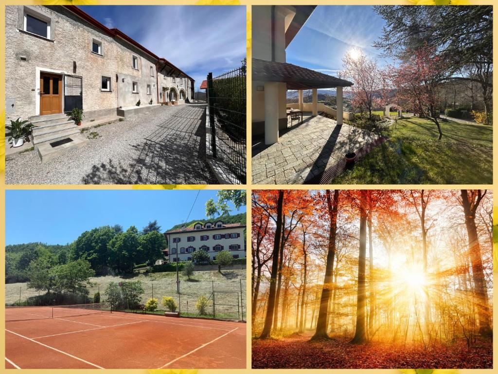 a collage of photos with trees and a building at PRIVATE VILLA - TENNISCOURT in the moutains 19 GUESTS Cairo Montenotte VILLAITALY EU in Cairo Montenotte