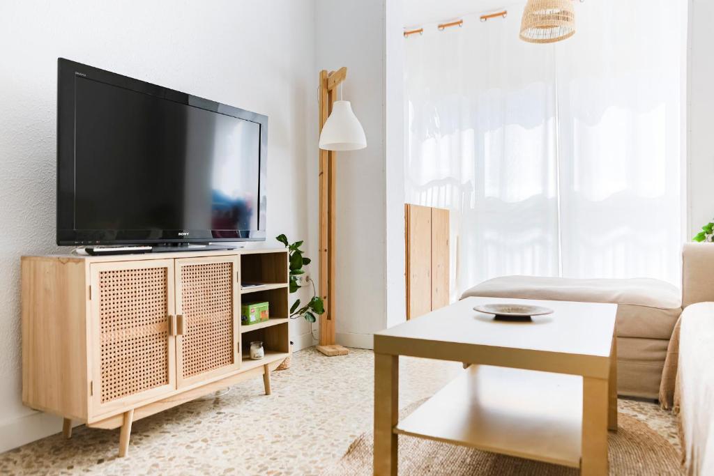 Televízia a/alebo spoločenská miestnosť v ubytovaní Apartamento Málaga El Faro