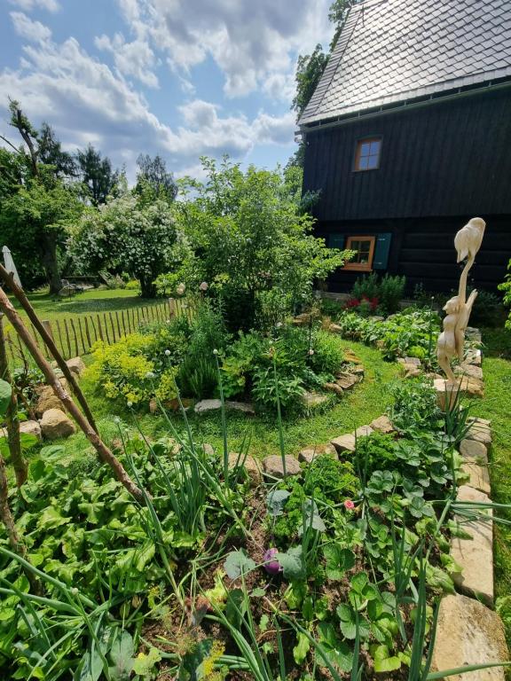a garden in front of a barn at Ankommen, Wohlfühlen und die Natur genießen in Lichtenhain