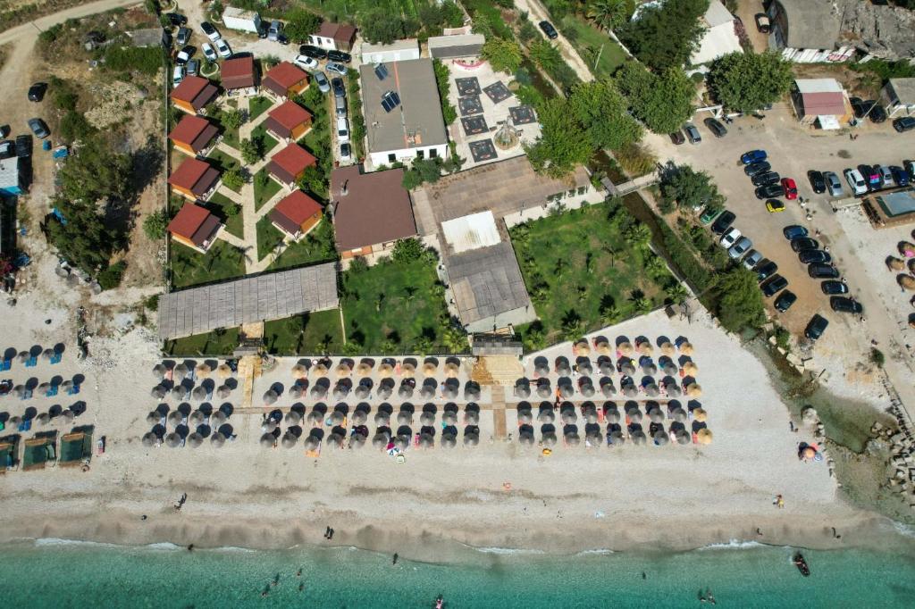 an aerial view of a building on the beach at Bunec Beach Resort in Piqeras