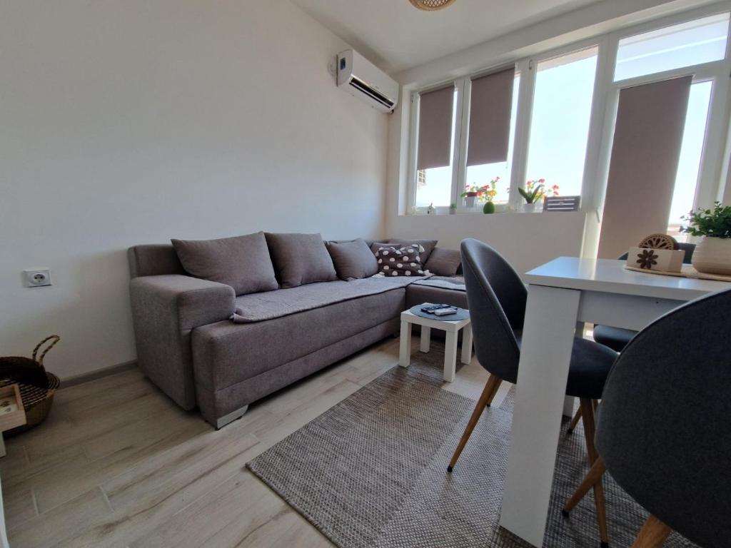 a living room with a couch and a table at Apartman REA 1 in Pirot
