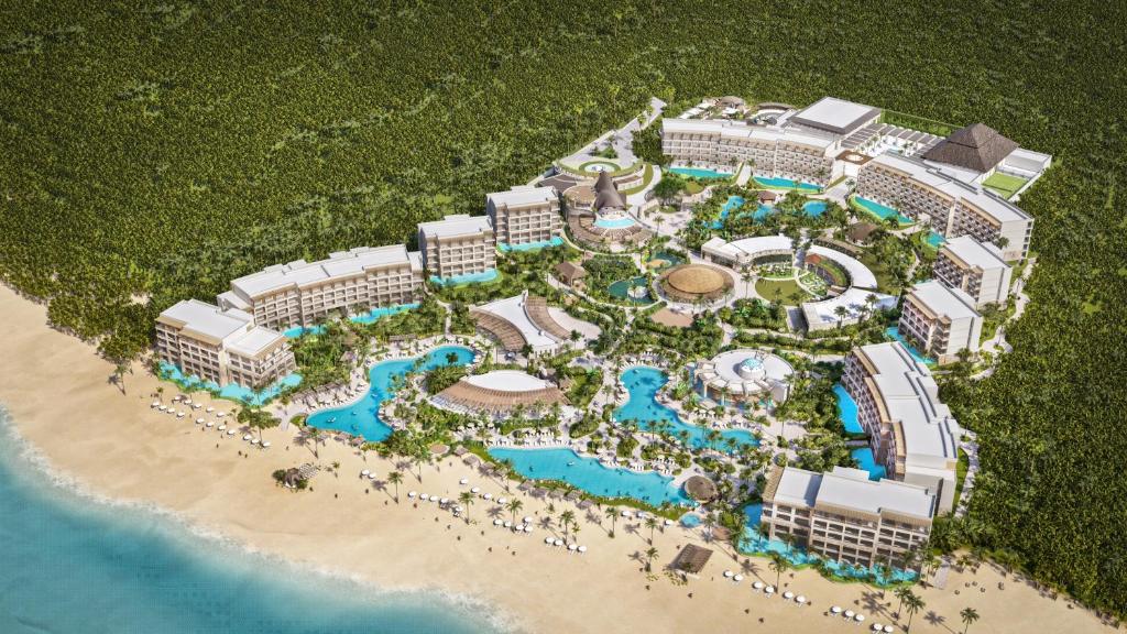 an aerial view of a resort on the beach at Secrets Playa Blanca Costa Mujeres - All Inclusive Adults Only in Cancún