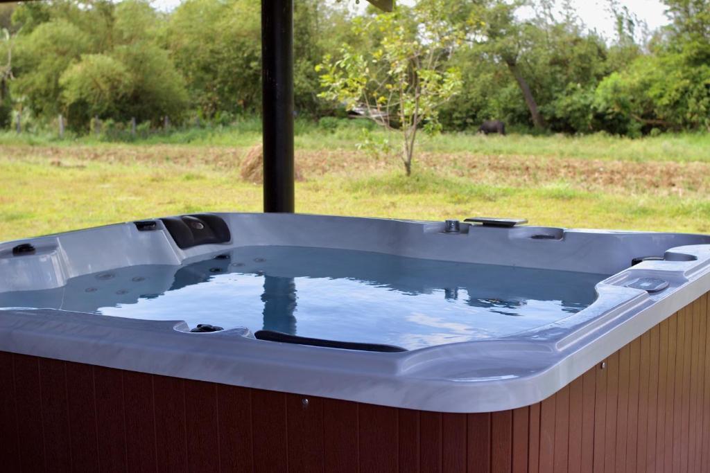 a large bath tub with water in a field at Lorenzo's Farm and Leisure in Santo Tomas