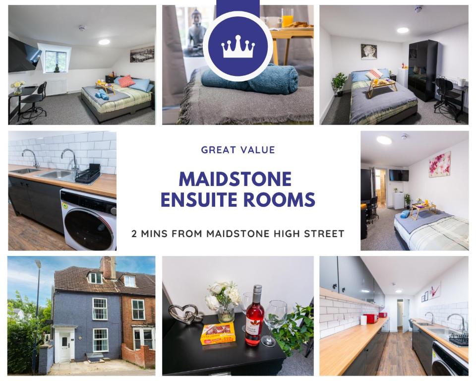 uma colagem de imagens de uma casa em Maidstone High St - Deluxe Ensuite Rooms - Fast Wi-Fi em Kent